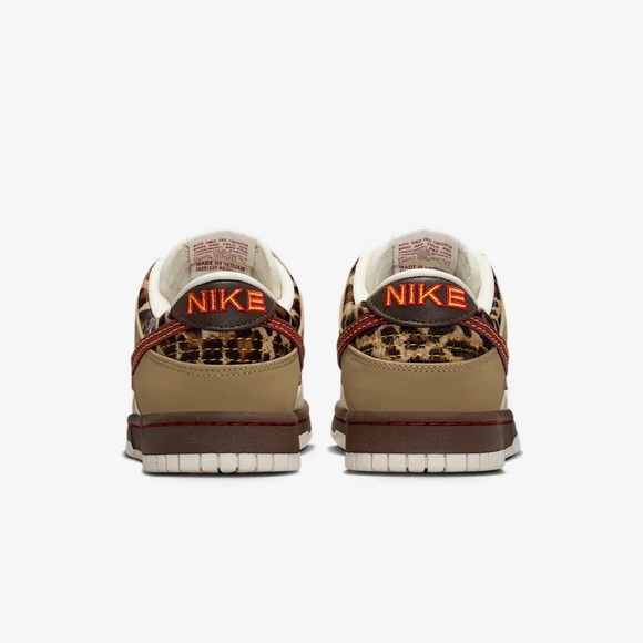 Nike Dunk Low SE Sneakers - Cream/Tan/Burgundy with Leopard Trim - Picture 3 of 5
